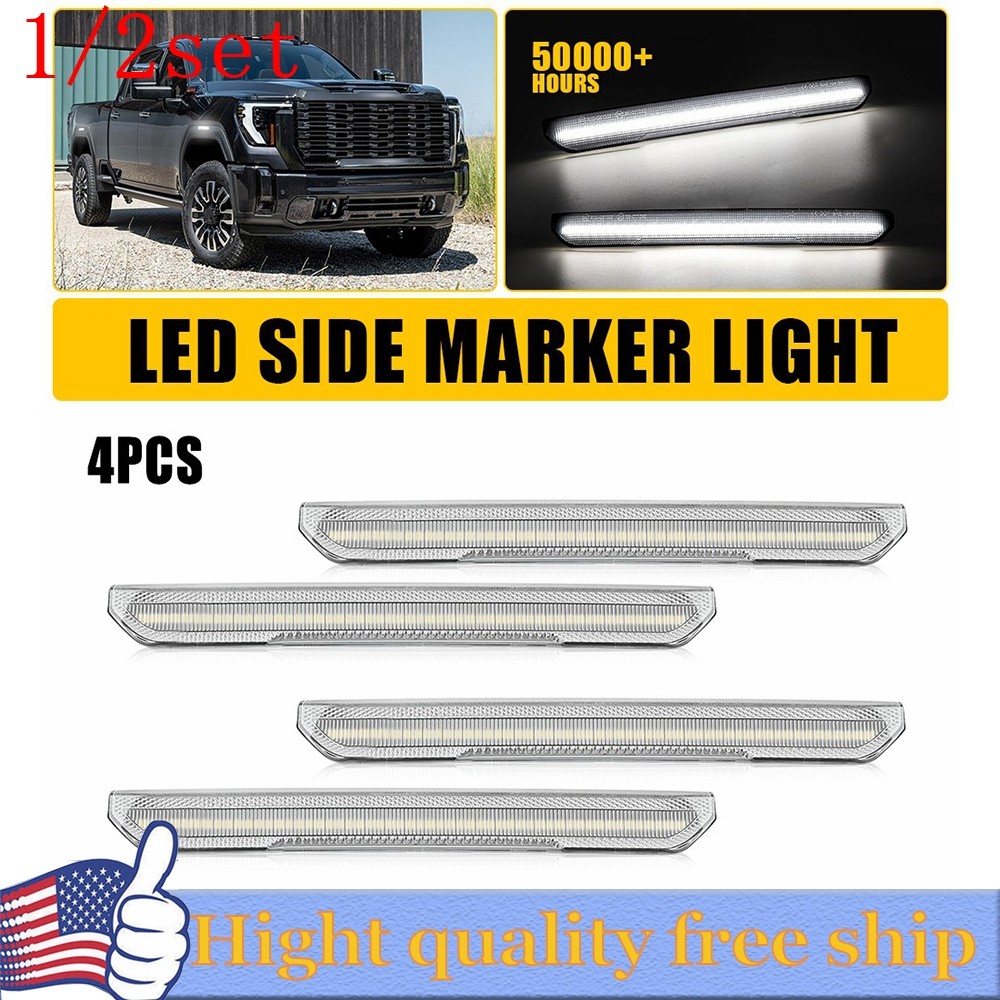 Fit 2020-24 GMC Sierra 2500 3500 Clear White LED Fender Side Marker Light 2/4/6