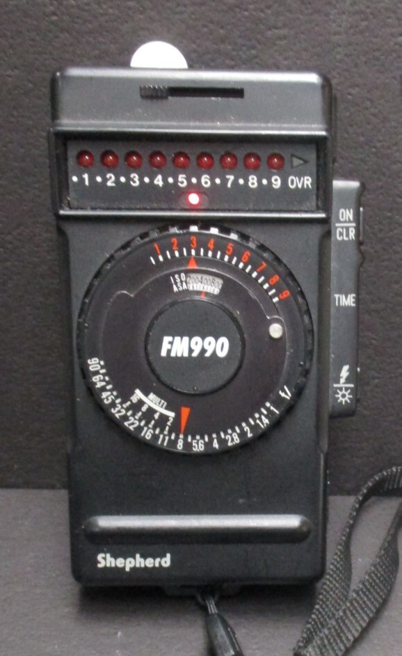 Shepherd FM990 flash meter with strap. TESTED.