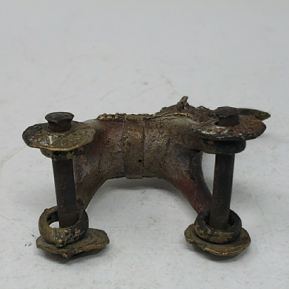 Antique Indian Cast Brass Iron Devotional Shrine Temple Pull Toy Elephant Wheels