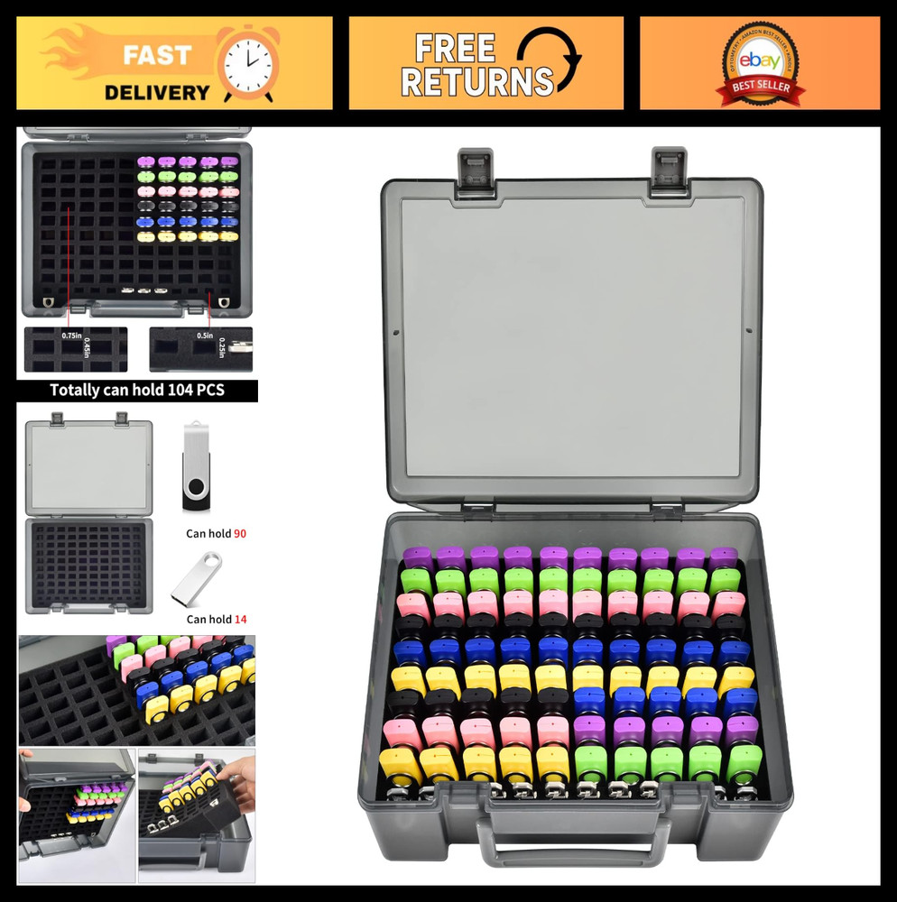 USB Flash Drive Case - 104 Capacity Memory Stick & SD Card Organizer - Gray