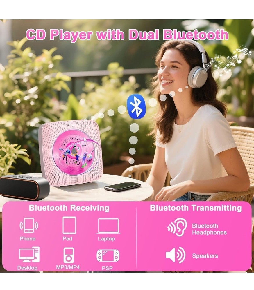 Portable Multifunctional CD / Bluetooth Speaker (Pink) Brand New