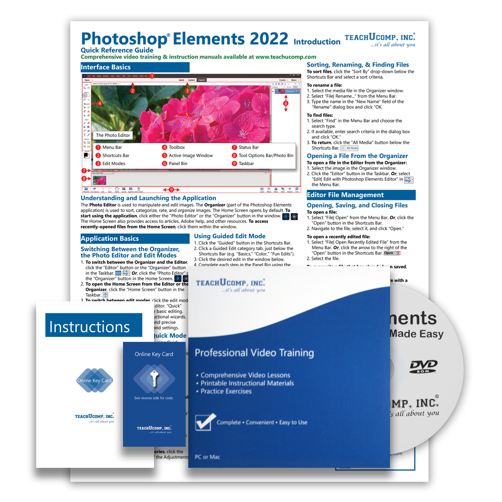 New PHOTOSHOP ELEMENTS 2022 DELUXE Training Tutorial & Quick Reference Guide