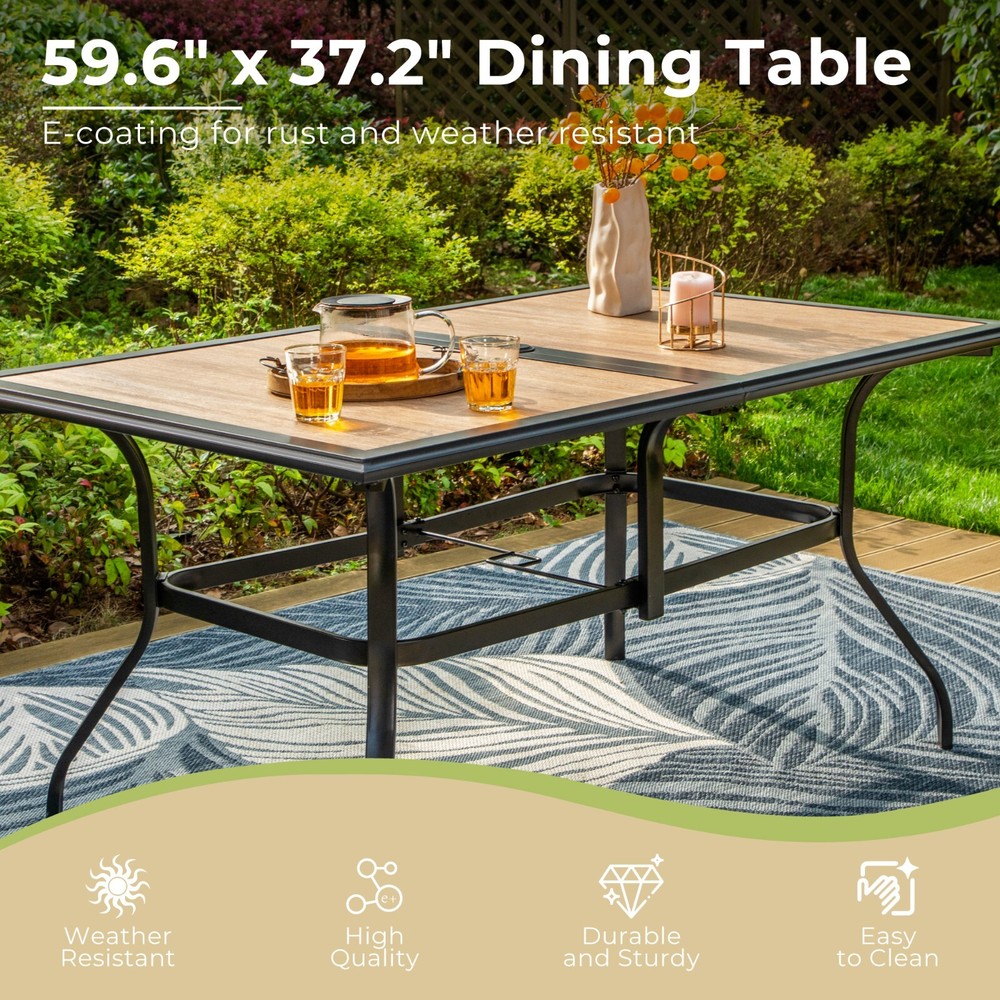 Outdoor Dining Set with Umbrella Rattan Chairs Rectangular Table for 6 Person