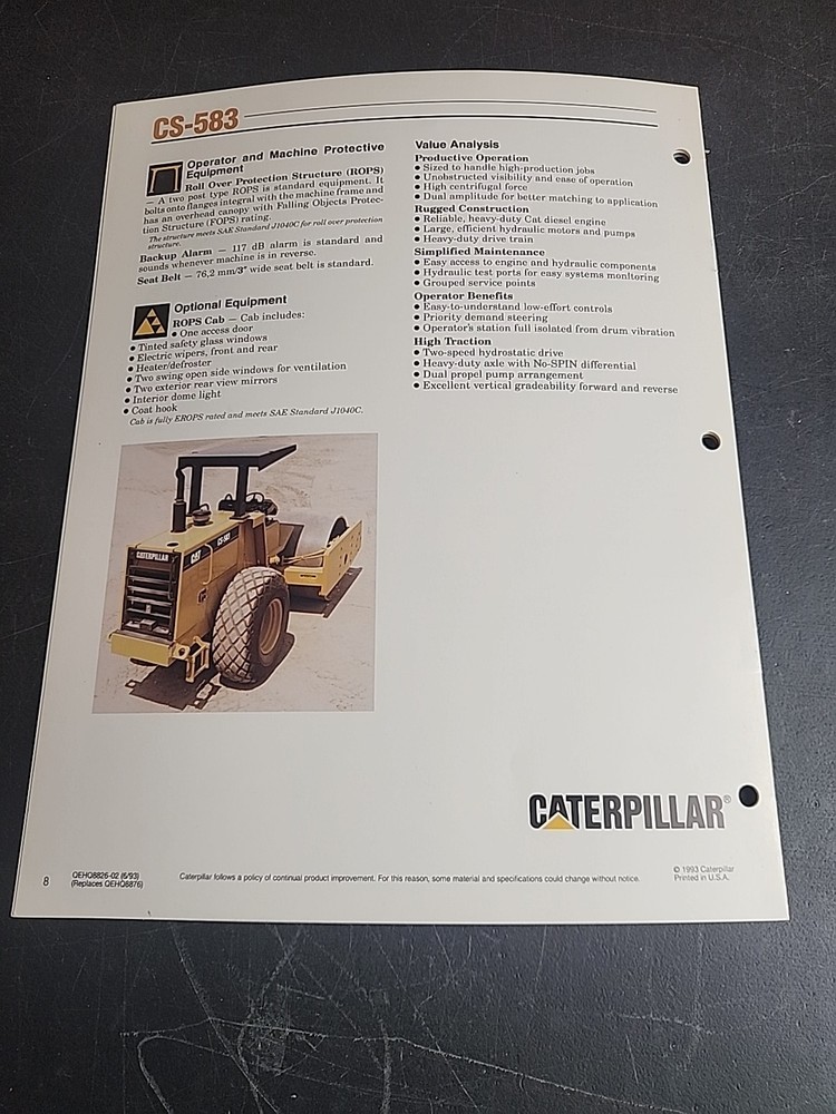 Caterpillar CS-583 Vibratory Soil Compactor Brochure