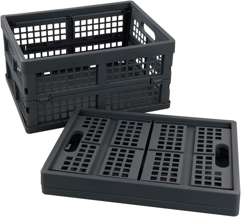 16 Liter Folding Plastic Containers, Grey Crate, 2 16 Quart, grey