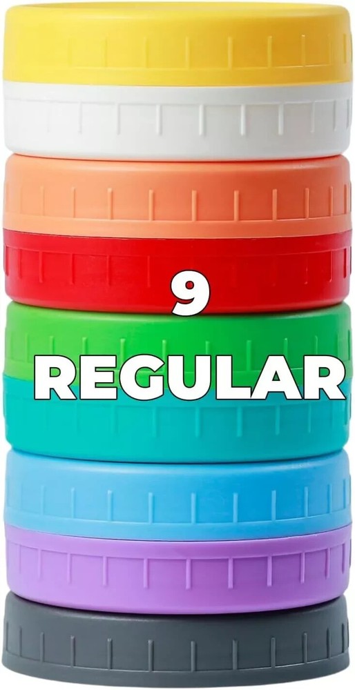 9 Regular Mouth Mason Jar Lids----Multicolored