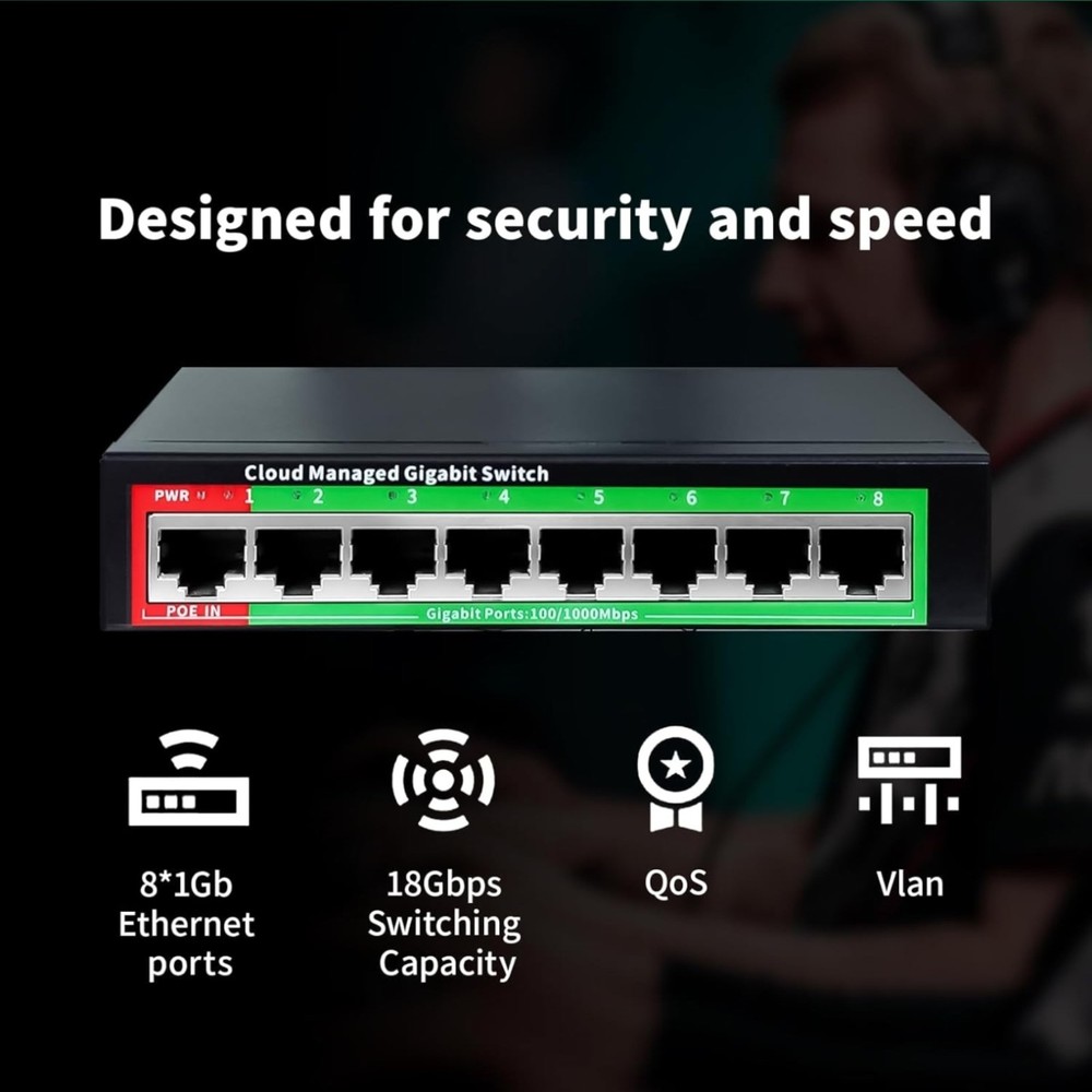 Steamemo 8 Port Gigabit P/wall Mount Plug & Play