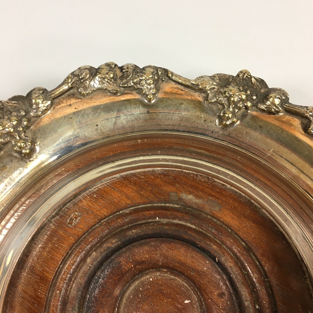 Antique Silver Plated Bottle Coaster Grape & Vine Edge Decoration