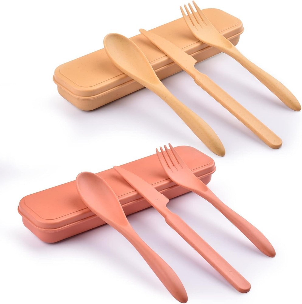 2 Sets Reusable Utensil Set with Case, Portable Camping Fork Knife Spoon Set,...