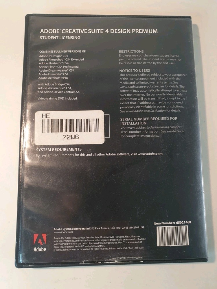 Adobe Creative Suite 4 Design Premium Mac OS Student Licensing