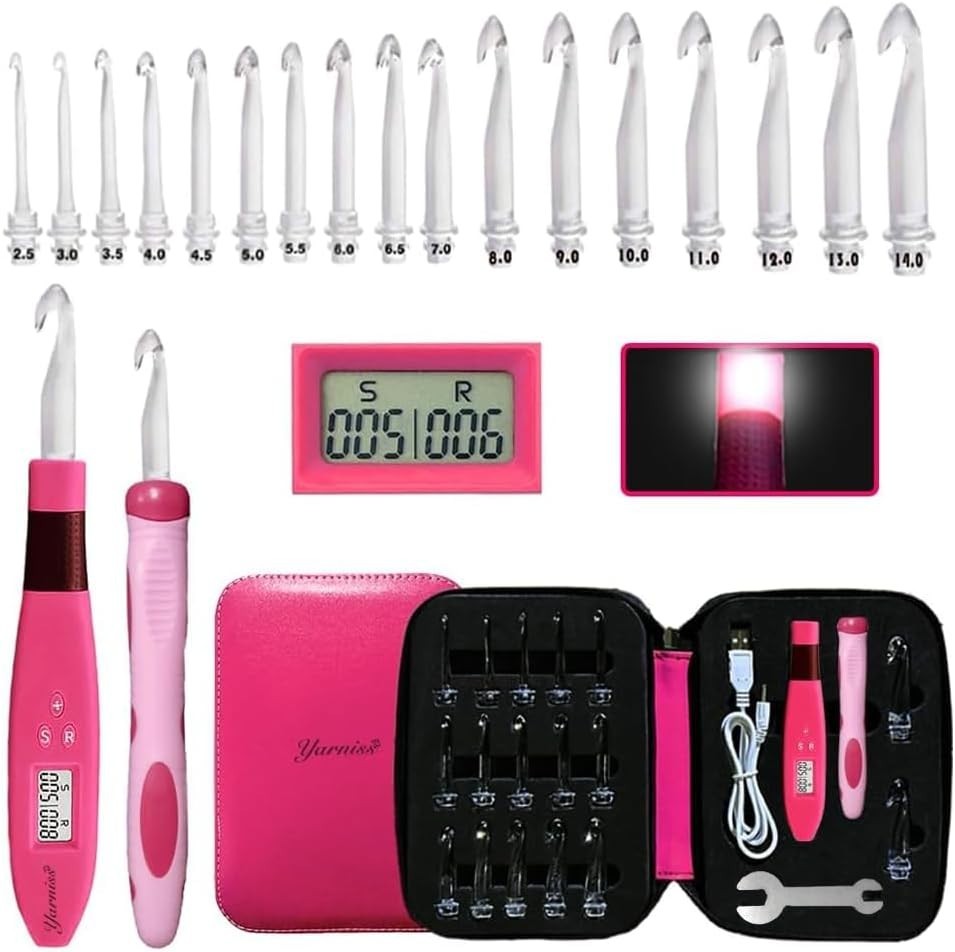 17 Size Crochet Hooks Set with Light & Counter