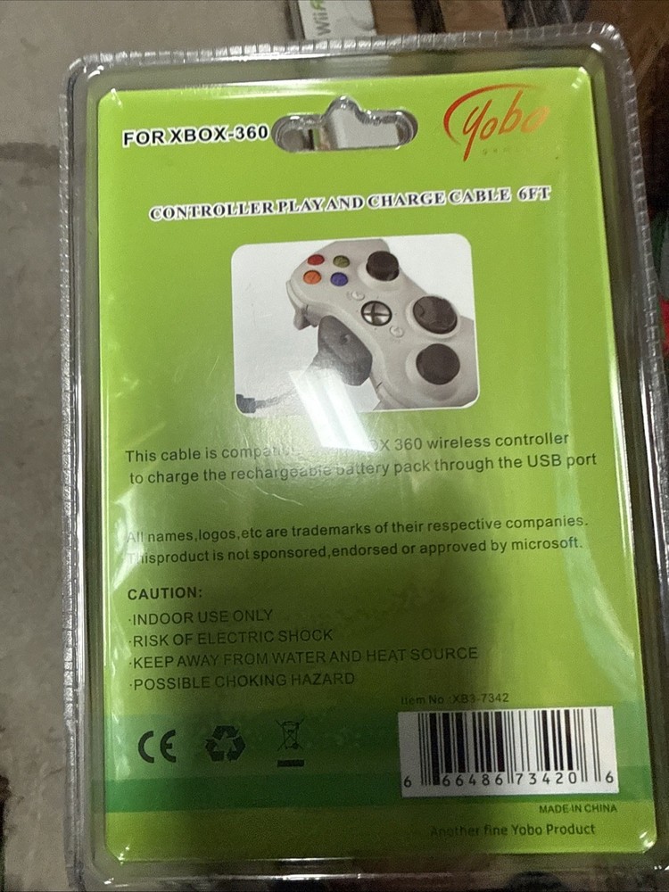 Play and Charge Cable for XBox 360 Wireless Controller White Yobo