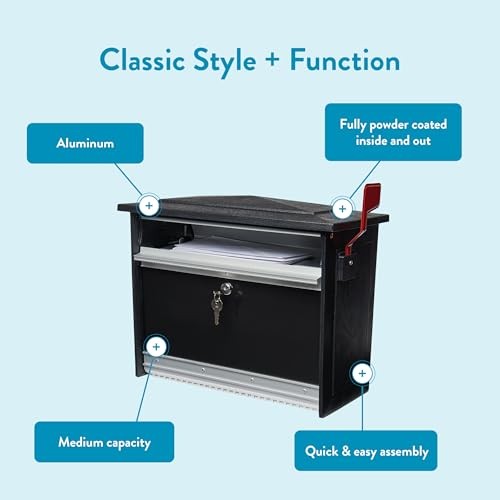 MailSafe Locking, Wall-Mounted Mailbox for Outside, Rust-Resistant Black