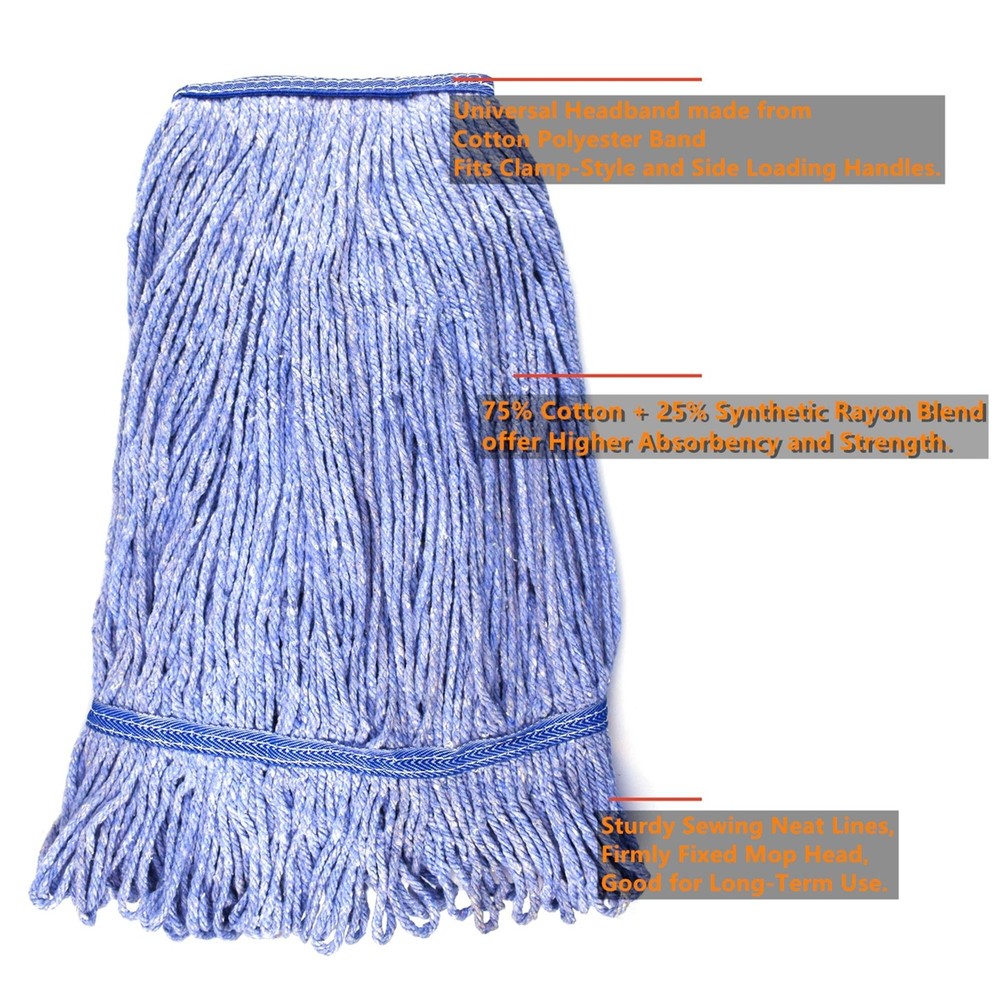 Loop End Mop Refill, Industrial Grade Cotton, Medium 1, Blue