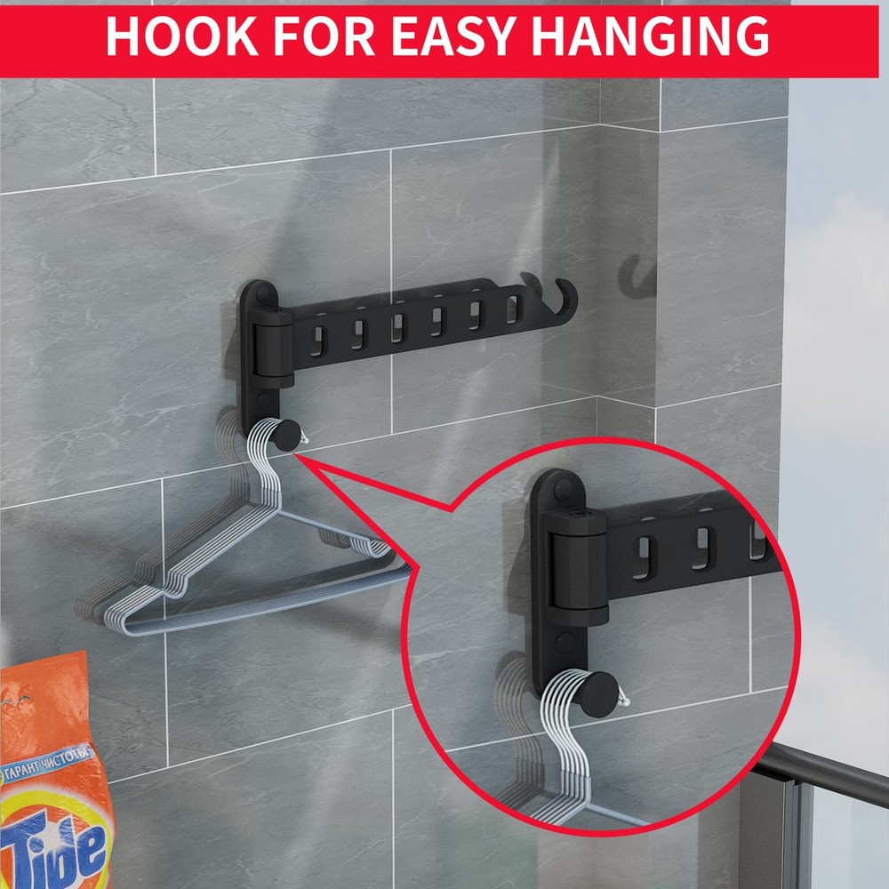 1 Pc Folding Wall Mounted Clothes Hanger Folding Garment Hooks Black