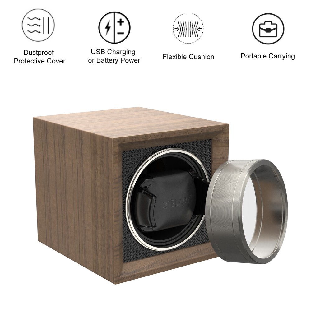 Automatic Rotation Single Watch Winder Display Storage Case Dual Power Supply