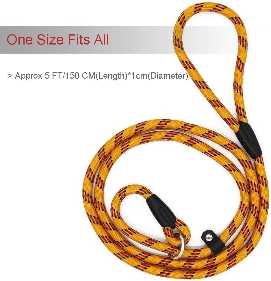 Durable Yellow 5 FT Nylon Dog Lead for Small Medium Breeds - Adjustable Design