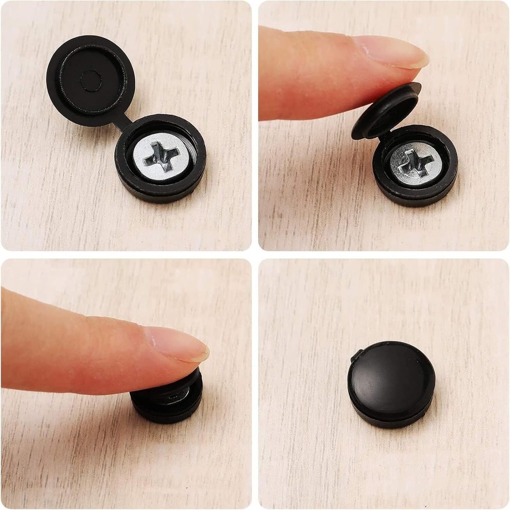 Versatile 100-Piece Black Hinged Screw Caps for Home, Office, and DIY Projects