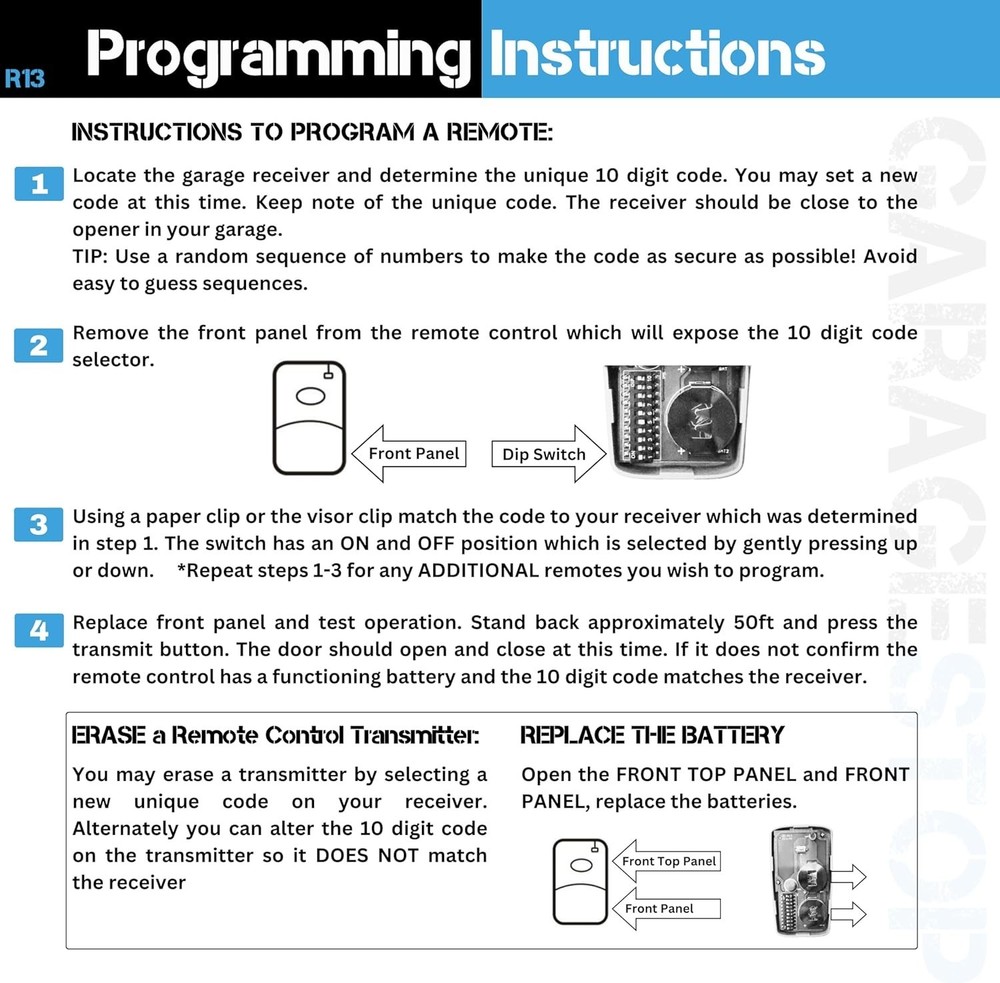 Multi-Code Garage Door Remote Set - 3 Convenient Remotes with Batteries