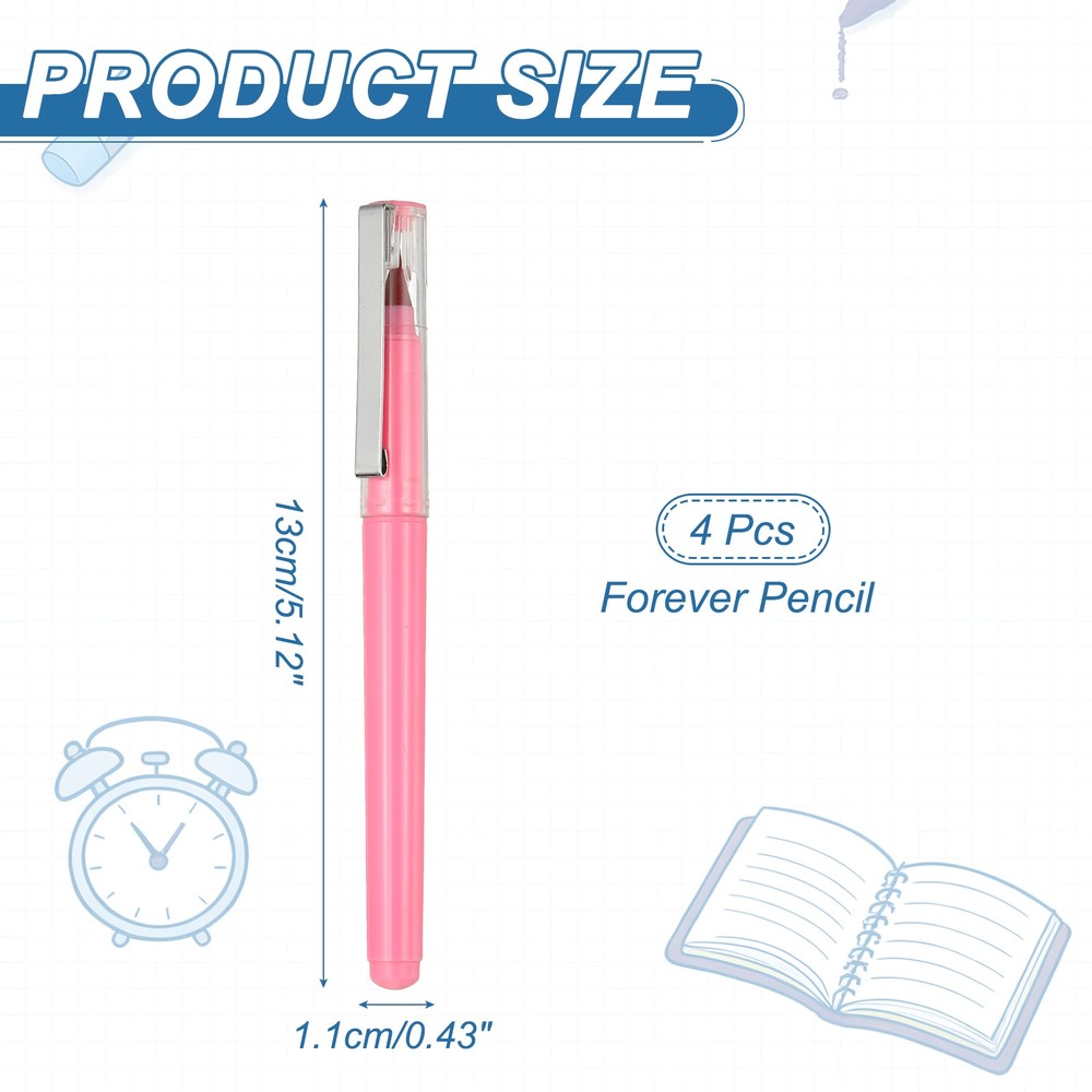 4 Pcs Mechanical Sharpened Forever Pencils Set, Pink