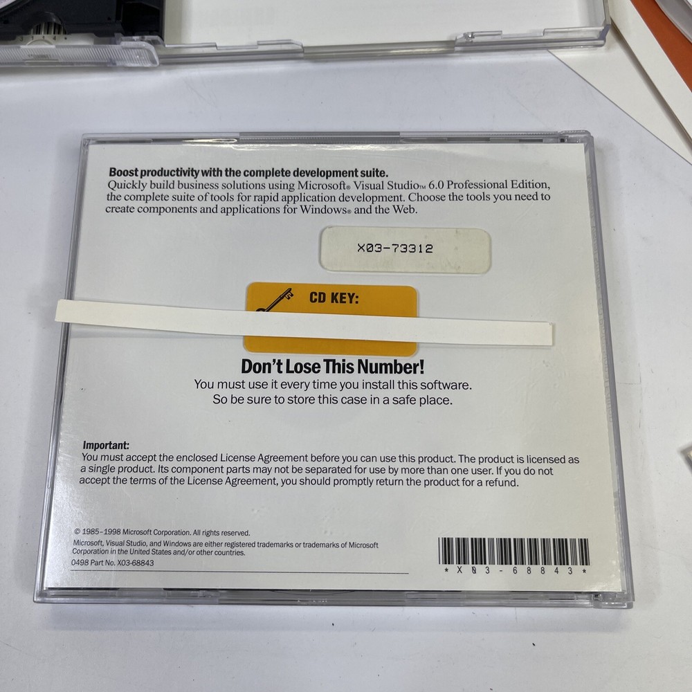 Microsoft Visual Studio 6.0 Professional Edition Upgrade W/key