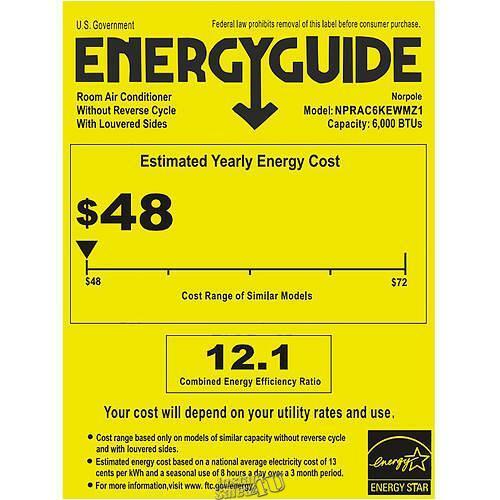 Norpole-6000 BTU Window Air Conditioner NO REMOTE Includes Window Mount Kit