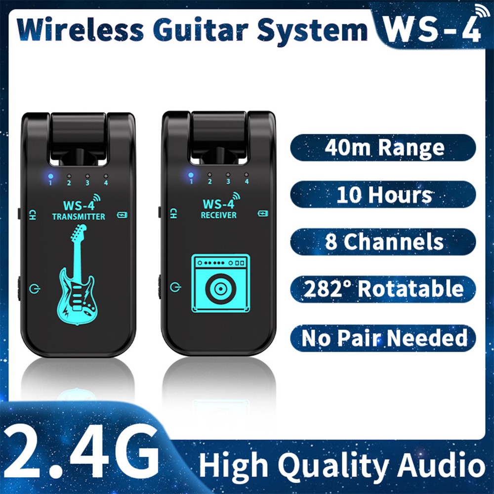 2.4GHz Wireless Guitar System Transmitter Receiver Rechargeable LED Display 40m*
