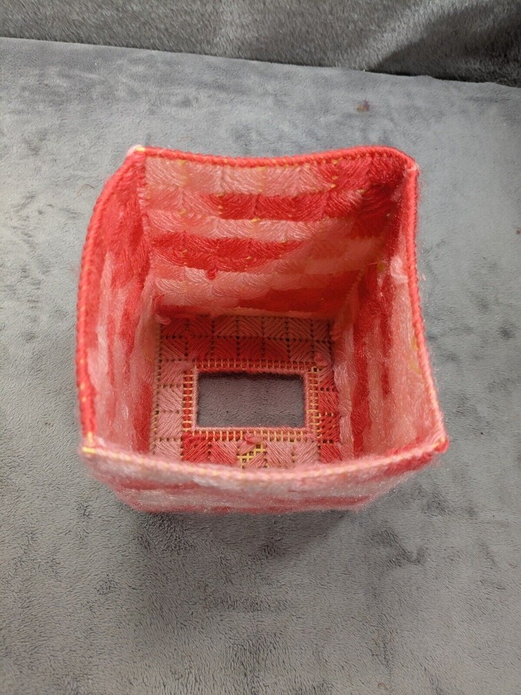 Handmade Needlepoint 6” Tall Tissue Box Cover Valentines Theme