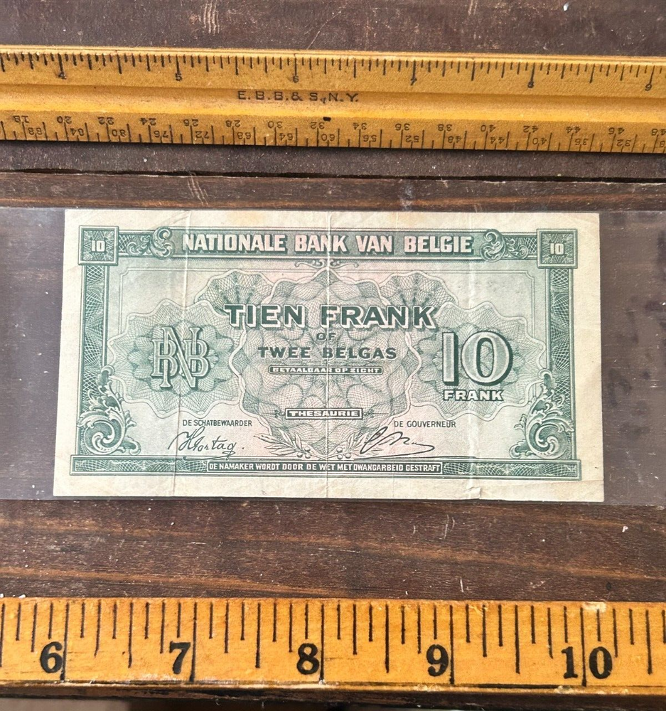 Vintage 1943 Belgium 10 Franc Note