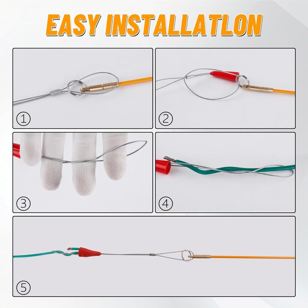 50FT Fiberglass Running Electrical Wire Cable Glow Rods Wire Pulling Tools Fi...
