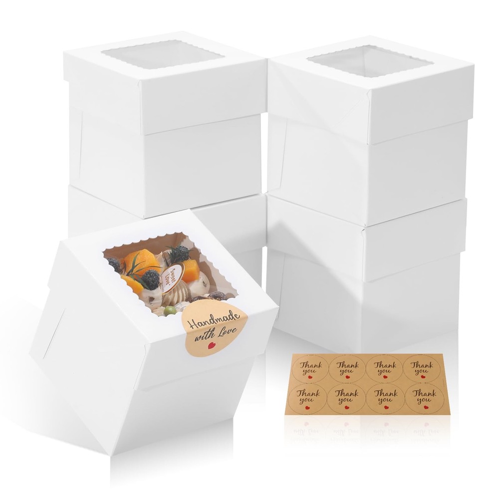 5 PCS Mini Cake Bakery Boxes With Window 4x4x4 Inch Small Dessert Packaging