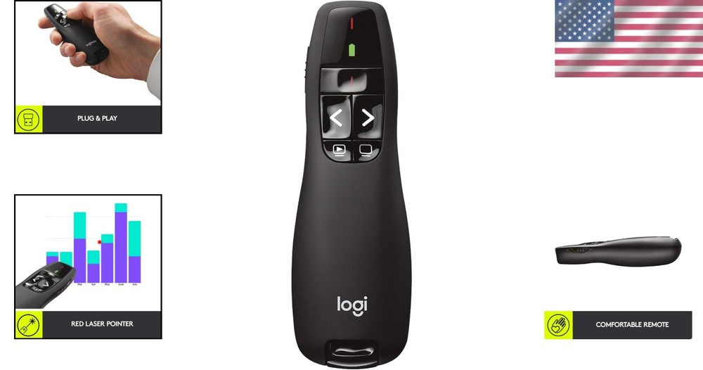 Professional Wireless Presenter R400 with Red Laser Pointer & Battery Indicator