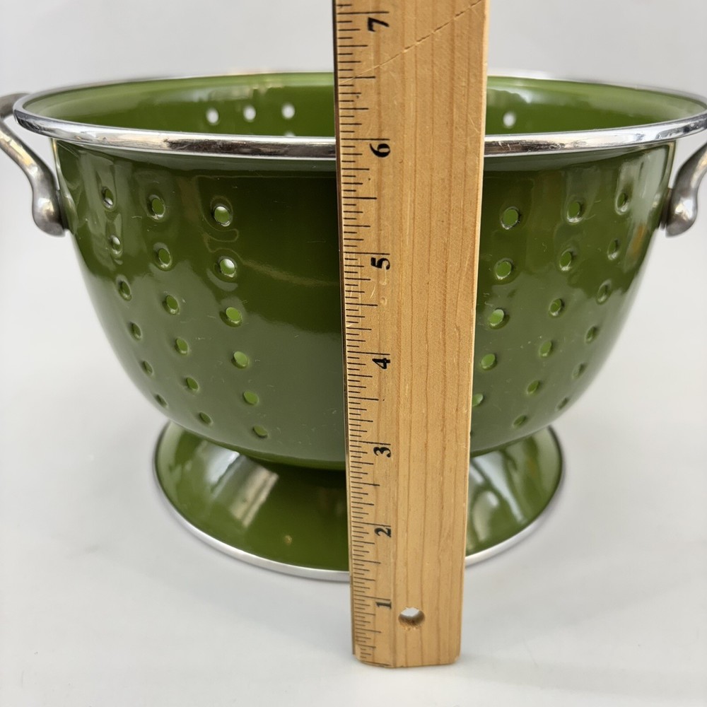 Vintage Avacado Green Enamel Ware 9” Strainer Colander Enamel Cookware Kitchen