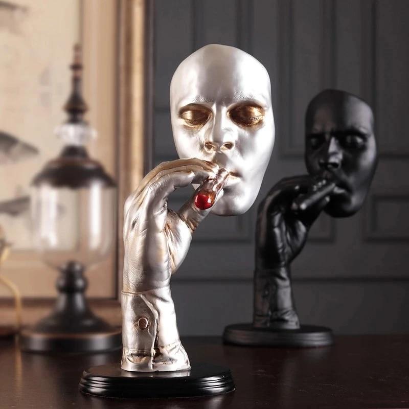 Retro Editators Abstract Sculpture an Smoking Cigar Creative Face Statue Charact