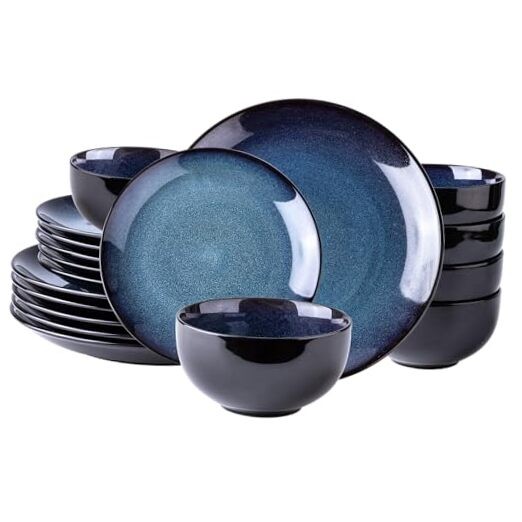 Ceramic Dinnerware Sets for 6,Plates Service for 6-18pcs Dreamy Moonlight-Blue