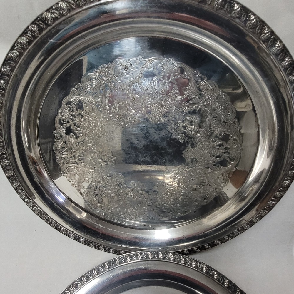 2 Wm. Rogers Silverplate RosePattern 13 Inch Trays Damaged
