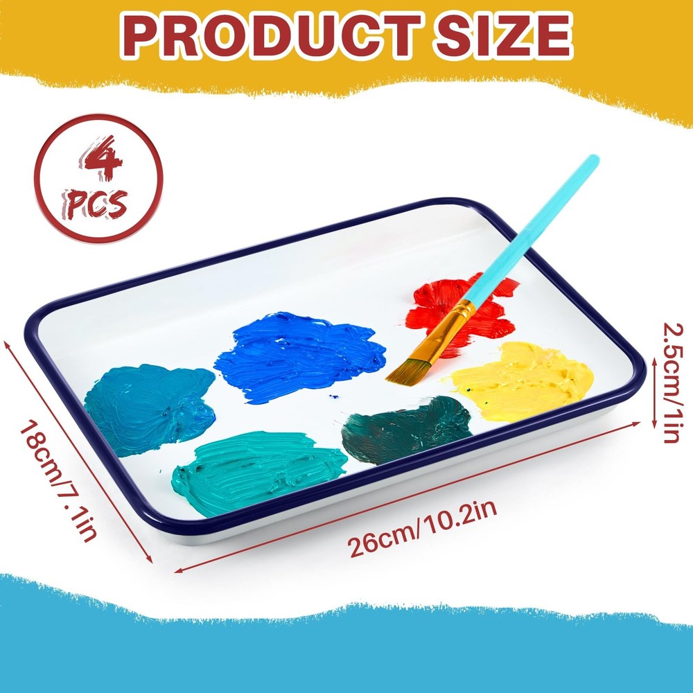 Zhehao 4 Pcs White Butcher Tray Palette Rectangular Serving Enamel