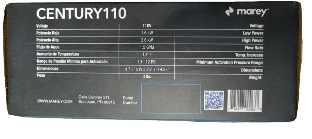 MAREY Century 120V Compact Tankless Shower Water Heater with Temperature Control