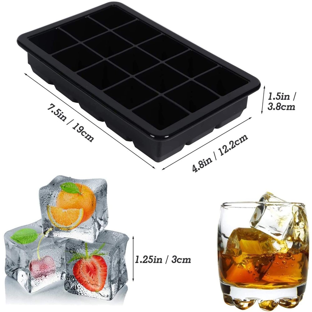 2 Pack 15-Cavity Silicone Ice Cube Trays Square Ice Cube Molds with Lids