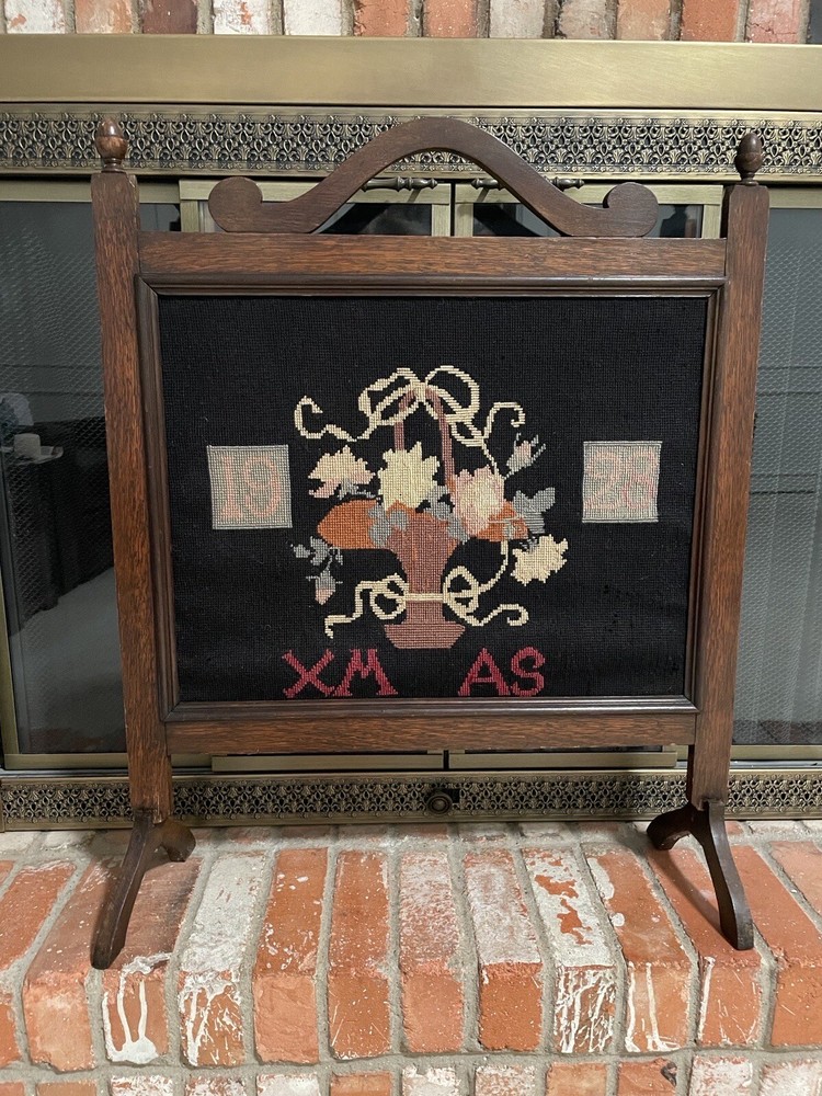 antique embroidered Fire Screen