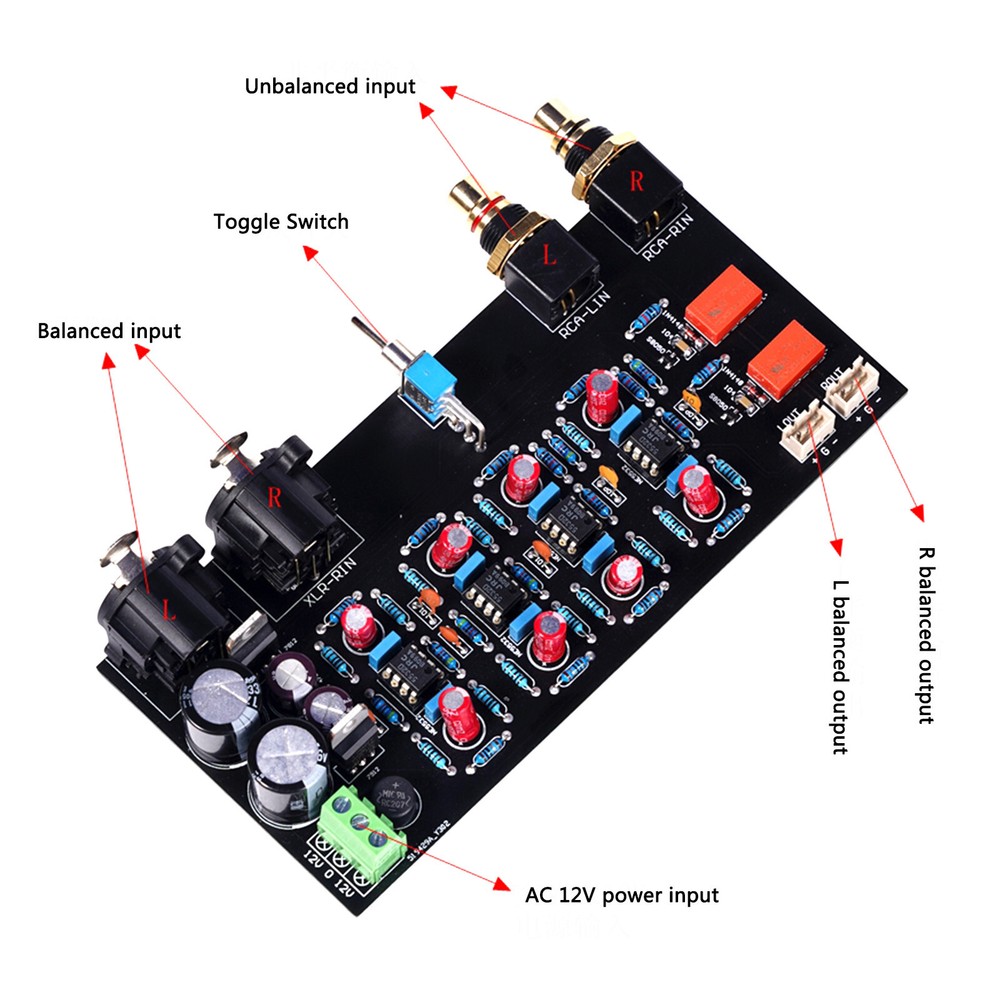 1pc Balanced Unbalanced input to balanced output board (dual channel)
