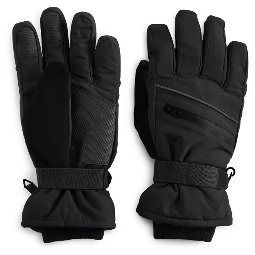 Tek Gear Mens WINTER SKI Gloves - THINSULATE Touch Screen BLACK - SMALL / MEDIUM