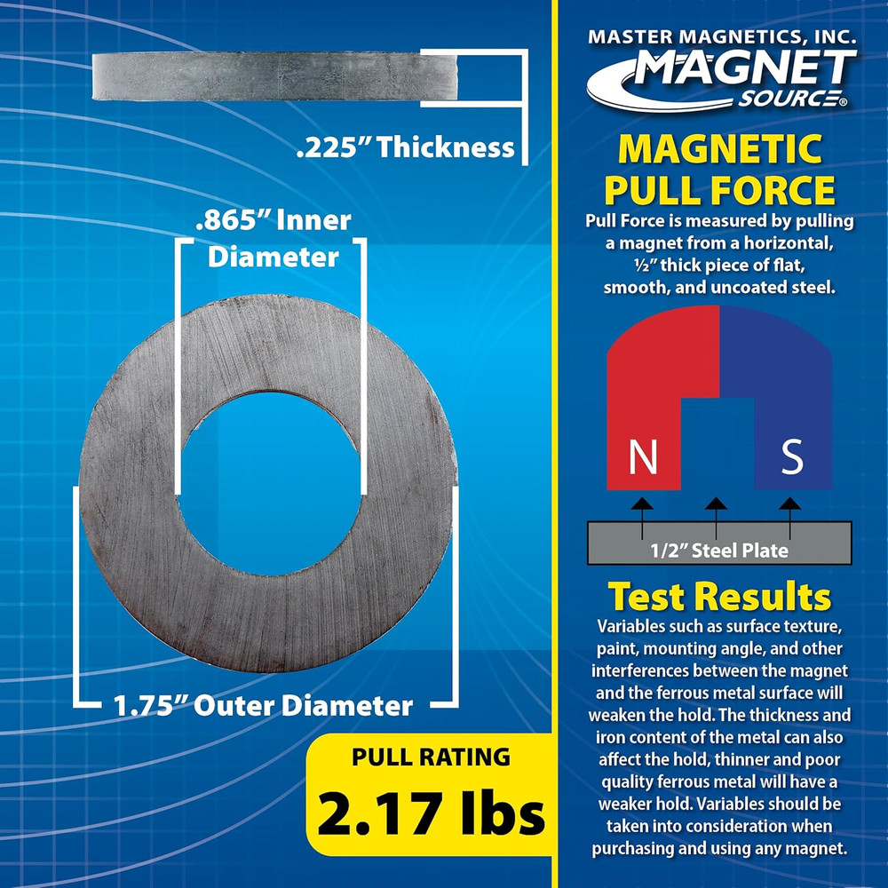 Ceramic Ring Magnets - 1.75" Outer Diameter, 0.865" Inner Diameter, 0.225" Thick
