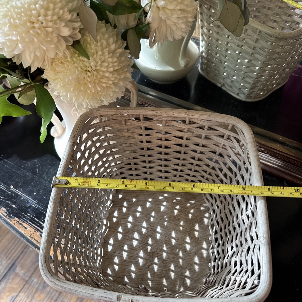 Vintage Boho Chic White Wicker Square Basket