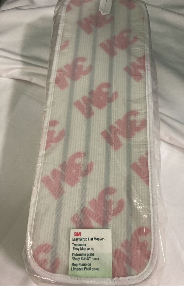 3M 55594, 18" Easy Scrub Flat Mop, White Green Stripes Microfiber 10/PK