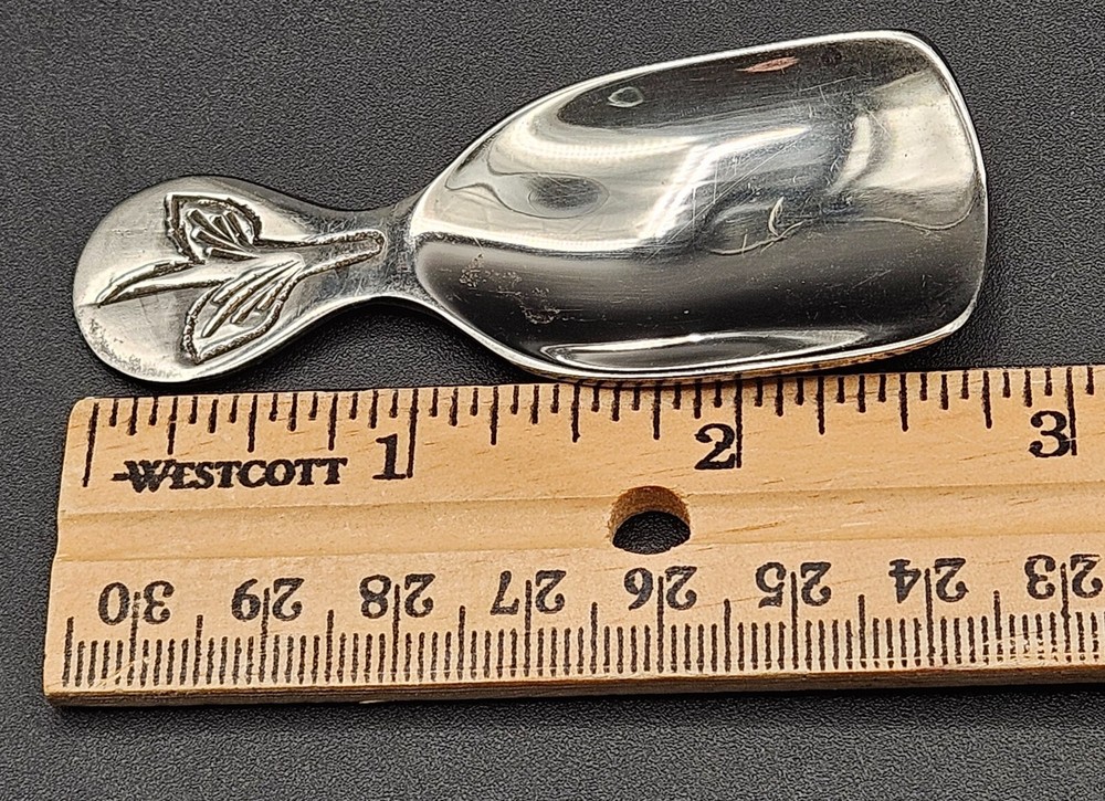 Vintage Silver Plate Tea Caddy Spoon Floral Handle 2.75"