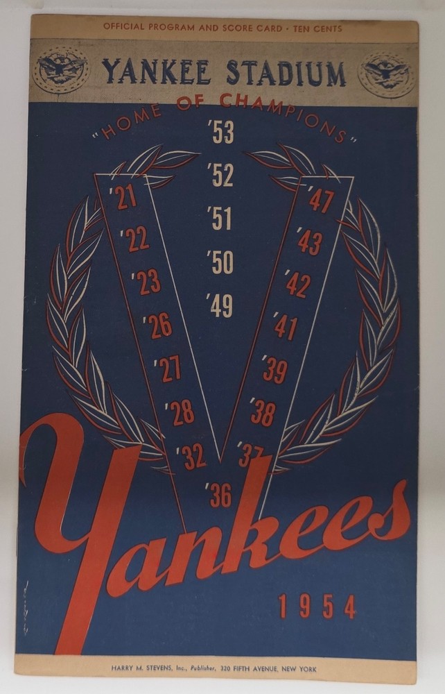 1954 NY Yankees Program Scorecard
