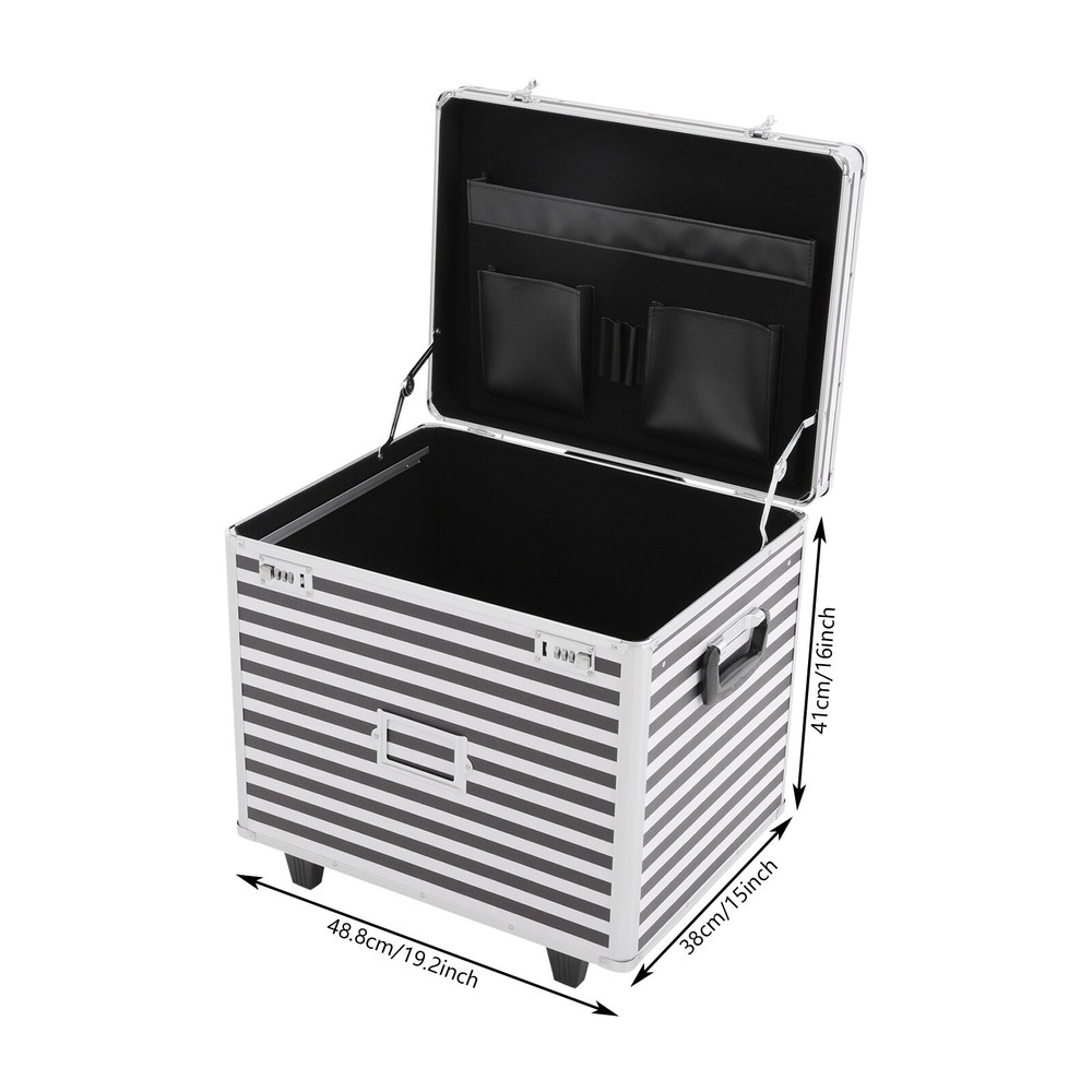 Striped style Rolling File Storage Case, Lockable File Box with Telescopic Pole