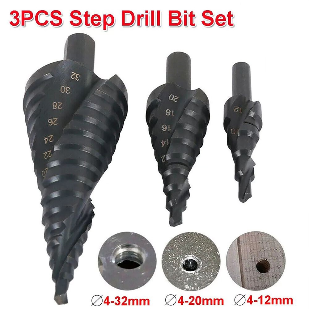 3PCS HSS Step Drill Bit Set Large Cone Titanium Bit Kit Metal Hole Cutter