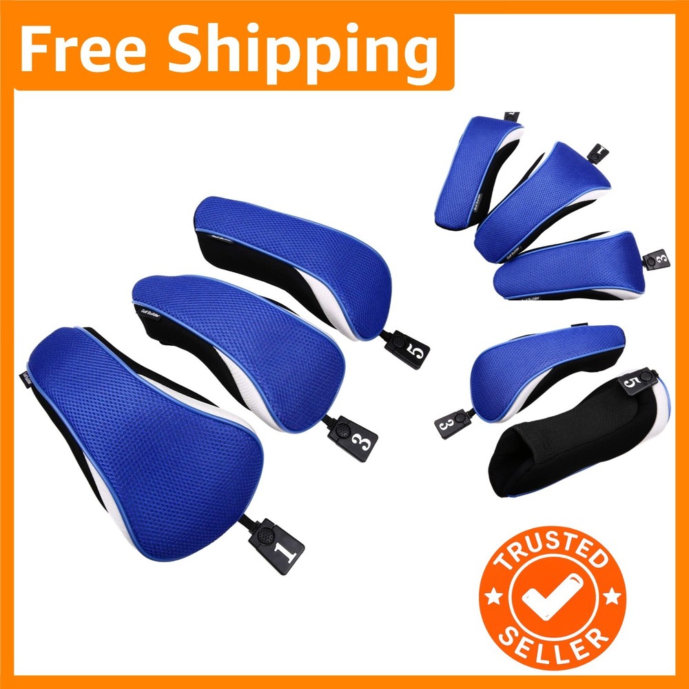 Interchangeable 3pcs Golf Headcover Set for Driver 1, 3, 5 - Elegant Blue Style
